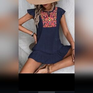 Floral embroidery dress